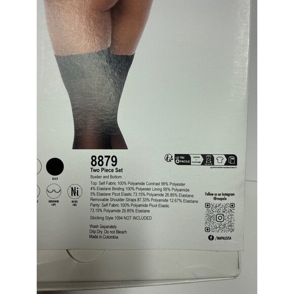 Mapale Women's Bustier Lingerie Two Piece Black Lace Thong Lace Back Large - Picture 3 of 3